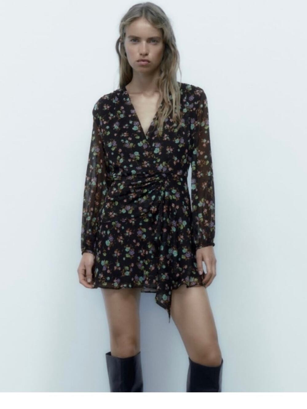 Zara Long Sleeve Sheer Floral Mini Dress S